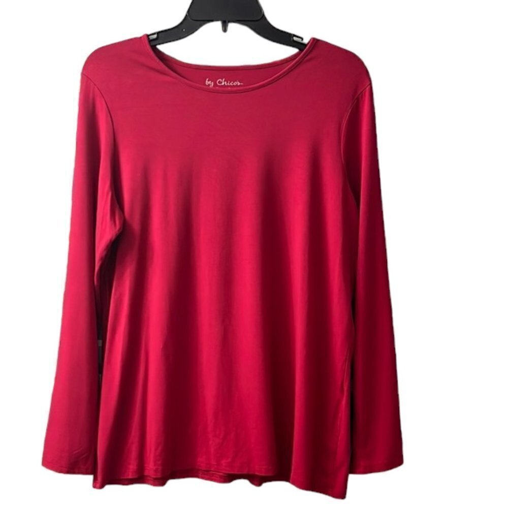 Chico's Red Long Sleeve Stretchy Tee Size Large Tall